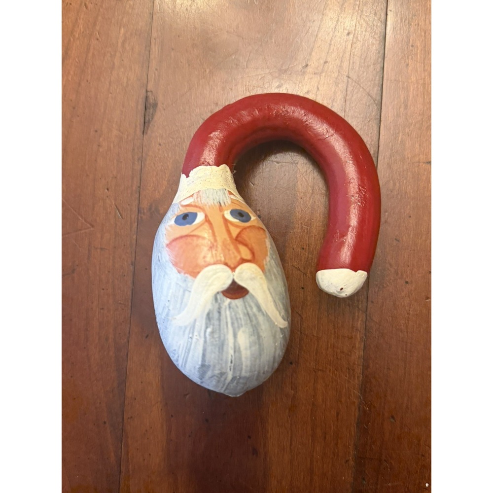 Vintage Hand Painted Santa Claus Gourd Ornament Folk Art Christmas Tree Decor